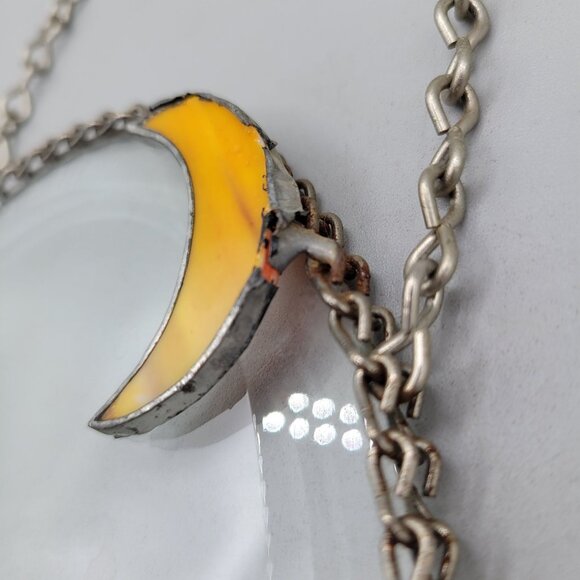 Stained Glass Owl Suncatcher With Yellow Moon Beveled Glass 12 Inch Chain AS IS - Picture 5 of 5